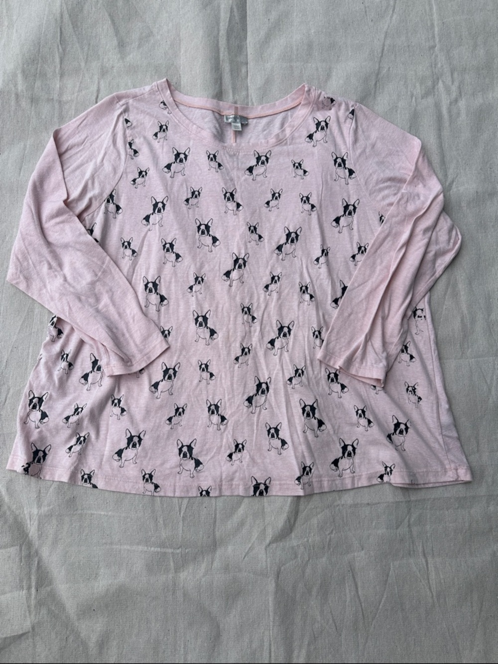 Pink French Bulldog Print Long Sleeve Top Women's Plus Size 22 / 24